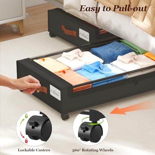 Yecaye 70 L Under Bed Storage with Wheels, 3 Pack Larger Capacity Under Bed Storage Containers, Underbed Shoe Storage Organizer, Rolling Under Bed Metal Drawers for Clothes, Blankets, Black - Image 4