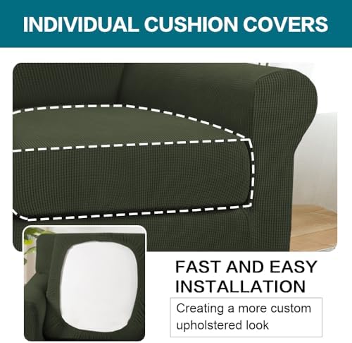 Turquoize 2 Piece Chair Covers Armchair Slipcovers for Living Room Armchair Sofa Cover with Individual Cushion Covers Feature Jacquard Fabric (Chair, Olive) - Image 5
