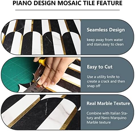 Vamos Tile Peel and Stick Backsplash Seamless Tile,Stick on Backsplash for Kitchen and Bathroom,Marble Look PVC Mixed Metal Gold Self Adhesive Metal Mosaic Tiles (10 Sheets) - Image 5