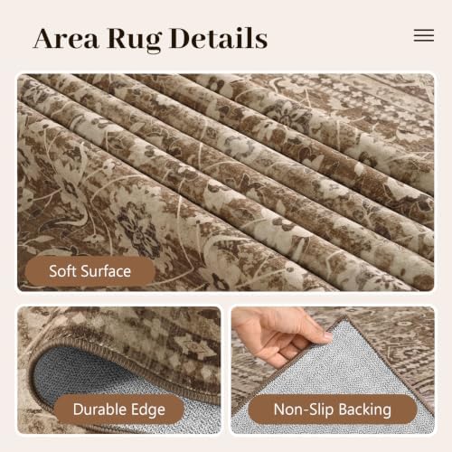 9x12 Ft Extra Large Area Rugs for Living Room, Soft Non-Slip Machine Washable Rug, Vintage Stain Resistant Carpets for Bedroom Nursery Dining Room Home Decor (Brown) - Image 6