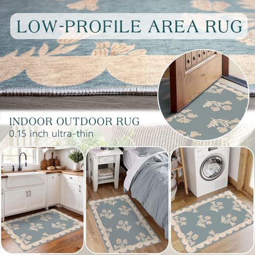Front Door Mat Indoor Outside Entrance 2x3 Blue Scalloped Entry Rug - Image 7