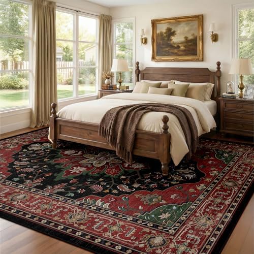 RELEANY Washable Area Rug, 8'x10', Red/Black - Image 4