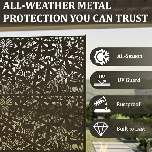 Metal Privacy Screen Outdoor 6FT – Freestanding Laser Cut Steel Garden Divider Panel with Stand, Decorative Modern Privacy Screen for Patio, Deck, Backyard & Balcony, Rustproof & Weather-Resistant - Image 2