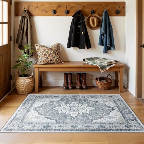 RELEANY Washable Area Rug, 3'x5', Grey/White/Beige - Image 3