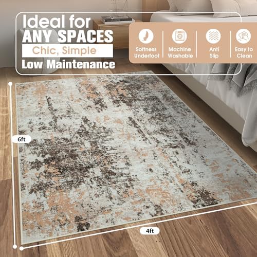 4x6 Area Rugs for Living Room Washable Bedroom Dining Room Brown Beige - Image 2