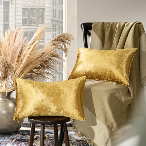 GIGIZAZA Gold Velvet Pillow Covers 12x20 Decorative Pillows Pack of 2 by GIGIZAZAFocusingonhomedecoration