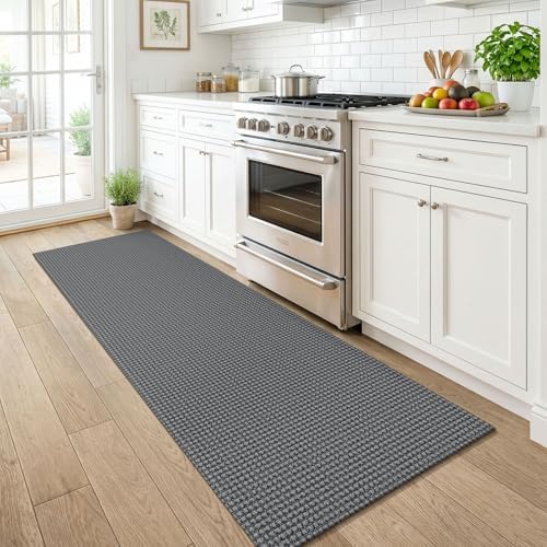 KOZYFLY Runners for Hallways 2x6 ft Washable Kitchen Runner Non Slip Rubber Backed Hall Runners Cotton Entryway Runner Rugs Floor Carpet for Indoor Backdoor Bedroom Kitchen, Grey/Dark Grey - Image 2