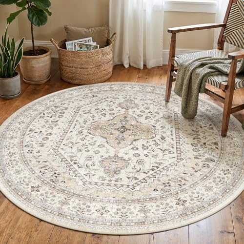Puino 5Ft Round Rug Washable: Non-Slip Living Room Circle Throw Rugs - Image 4