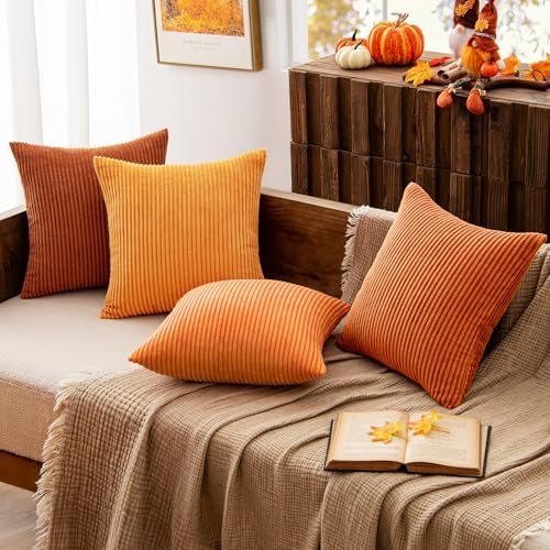 MIULEE Fall Corduroy Decorative Throw Pillow Covers Orange Rust 18x18 - Image 2