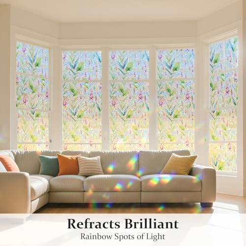 Donox Decorative Window Privacy Film, 3D Floral Stained Glass Window Film Static Cling Rainbow Privacy Sticker for Glass Door Heat Control Anti UV, No Adhesive (Gladiolus,23.6 x 78.7 inches) - Image 2