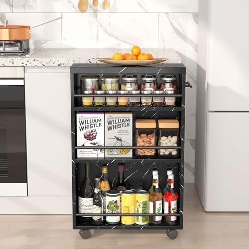 Tribesigns Slim Storage Cart, Rolling Narrow Kitchen Cart on Wheels for Small Place, 4-Tier Slide Out Slim Utility Cart Skinny Laundry Cart with Handle for Kitchen, Bathroom, Laundry (Contemporary) - Image 2