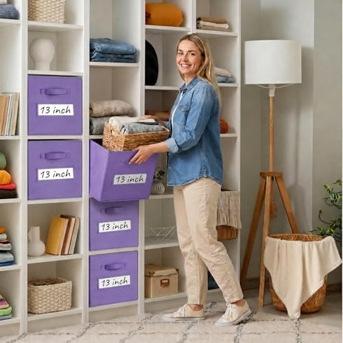 Storage Bins,13" Cube Storage Bin with Labels,10pcs,Purple - Image 7