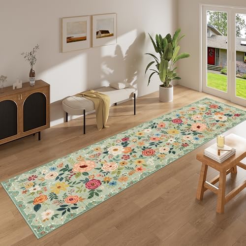 DUKINO 2x12 Washable Runner Rug, Non Slip Long Kitchen Runner Rug, Green - Image 3