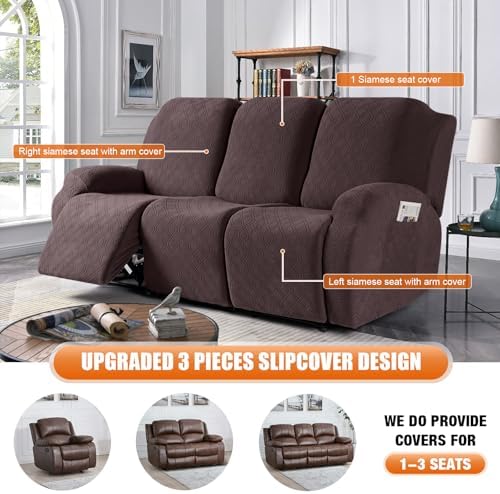 VANSOFY Stretch Recliner Couch Cover, Slipcover, Dark Coffee, 3 Seater - Image 4
