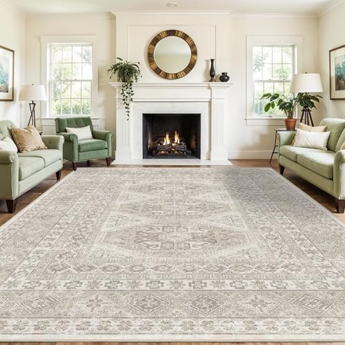 12x15 Area Rug Washable Vintage: Non Slip Living Room Large Rugs Beige - Image 4