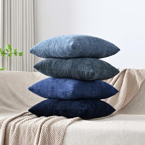 Set of 4 Soft Textured Decorative Throw Pillow Covers 12X20 Inch Cozy Farmhouse Cushion Cover Square Accent Pillow Cases for Bed Couch Sofa Living Room, Blue Series - Image 3