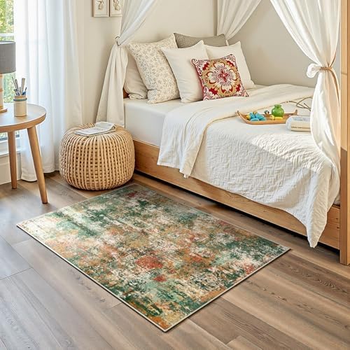 RELEANY Washable 3'x5' Abstract Area Rug for Living Room Green Multi - Image 4