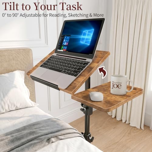 End Table Adjustable Height, 22.8"L Side Table Tv Tray with Wheels, 90° Tilting Panel Couch Table That Slides Under, Small End Table for Small Spaces, Overbed Bedside Desk Mobile Rolling Laptop Stand - Image 3