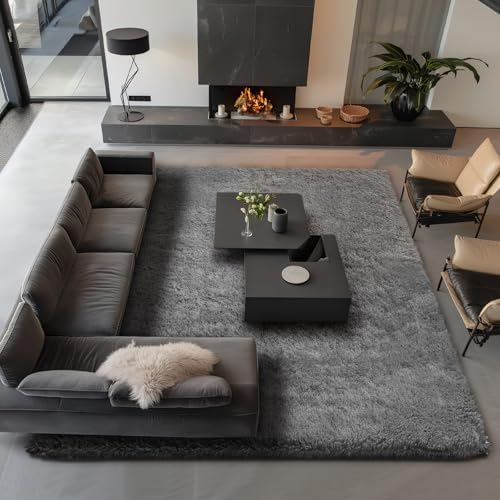Ophanie Area Rugs 9x12 Living Room, Large Grey Bedroom Carpet, Big Shag Indoor Thick Soft Nursery Rug, Gray Fluffy Carpets for Boy and Girls Room Dorm Home Decor Aesthetic - Image 4