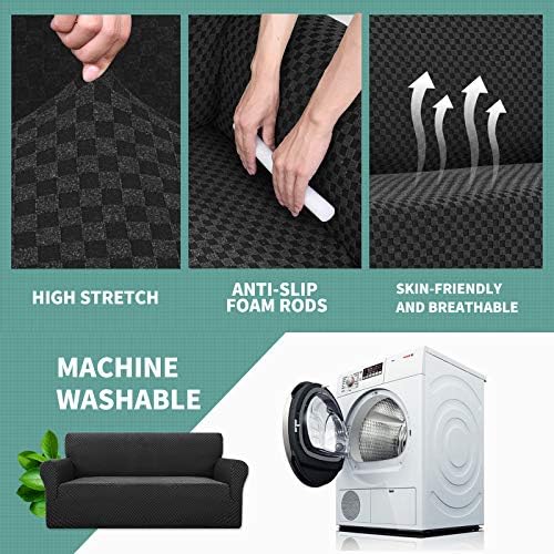 YEMYHOM Couch Cover Latest Jacquard Design High Stretch Sofa Covers for 3 Cushion Couch, Pet Dog Cat Proof Slipcover Non Slip Magic Elastic Furniture Protector (Large, Black Checkered) - Image 5