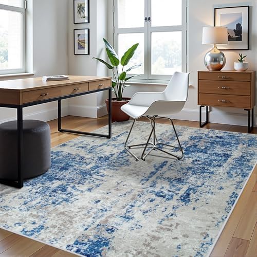 5x7 Area Rugs for Living Room Washable Bedroom Dining Room Blue Grey White - Image 3