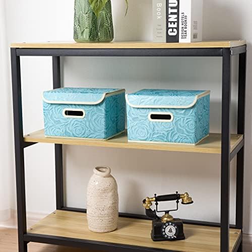 PRANDOM Collapsible Storage Boxes with Lids Fabric Decorative Storage Bins Cubes Organizer Containers Baskets with Cover Handles Divider for Bedroom Closet Living Room 9.8x7.9x6.7 Inch 3 Pack - Image 2