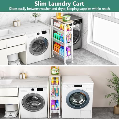 Vivihomety 4-Tier Slim Utility Rolling Laundry Cart with Wheels, Metal - Image 7