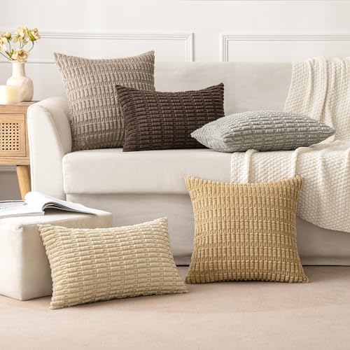 MIULEE Corduroy Decorative Throw Pillow Covers 20x20 Tan Pack of 2 - Image 5