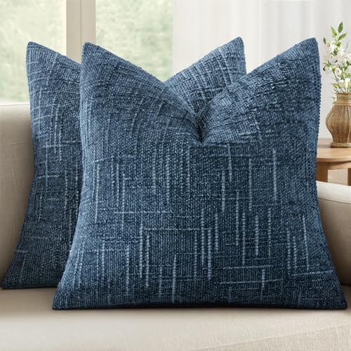 MIULEE Chenille Textured Throw Pillow Covers Blue Ashes 18x18 Set of 2 by MIULEE