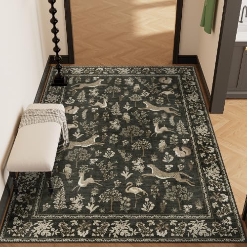 DUKINO 3x5 Rug Washable Animal Area Rug for Bedroom Non Slip Charcoal Black - Image 3