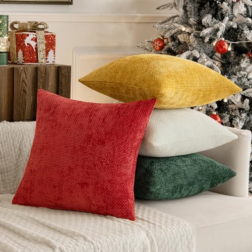 MIULEE Decorative Chenille Pillow Covers Christmas Green 18x18 Pack of 4 - Image 3