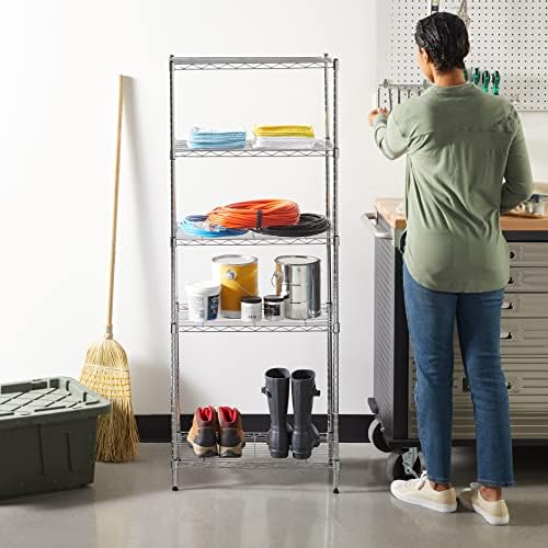 Amazon Basics 5-Shelf Adjustable Storage Shelving Unit for Garage, Steel Wire Rack, 200 Pound Loading Capacity per Shelf, 23.2" x 13.4" x 60", Chrome Finish - Image 2