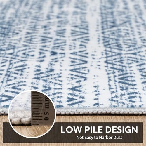 Small Area Rug-2x3 Entryway Rug Non Slip Washable Low Pile Indoor Door Mat Neutral Distressed Boho Moroccan Entrance Rugs Carpet for Bedroom Kitchen Powder Room Front Porch Bathroom, Blue - Image 4