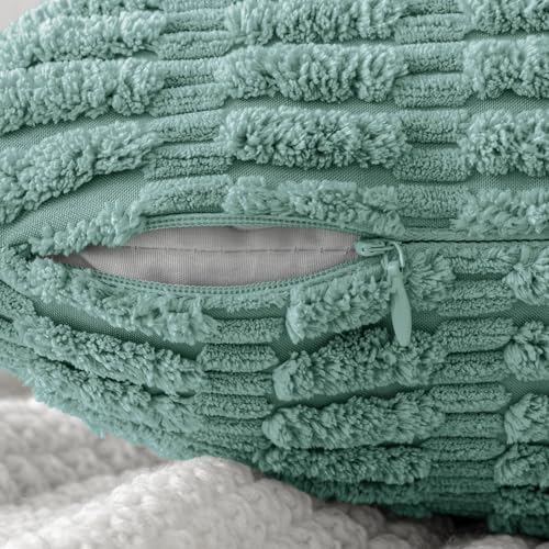 MIULEE Corduroy Decorative Throw Pillow Covers 18x18 Teal Green Pack of 2 - Image 3
