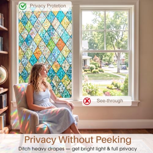 Sunbaby Stained Glass Winodw Film, Rainbow Lattice Stickers, 17.5"x118" - Image 3