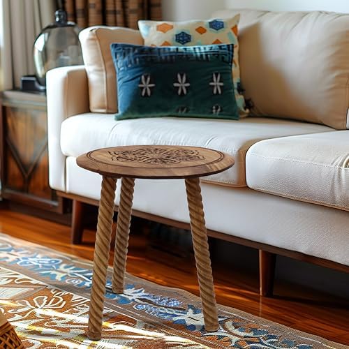 COTTON CRAFT Solid Wood End Table - 18 Inch Round Natural Hand Carved Table - Image 2
