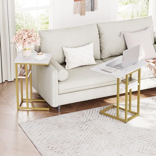 HOOBRO Foldable C Shaped End Table, C Shaped Side Table with Storage Shelf, Slide Under Couch Table for Sofa, Small Spaces, for Living Room, Bedroom, Easy Assembly, Gold DM29SF01 - Image 5