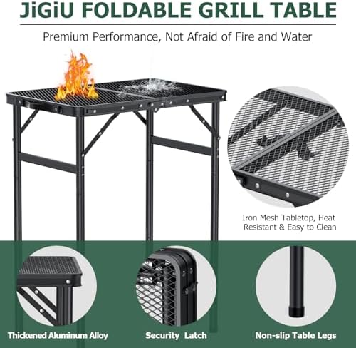 JiGiU Folding Grill Table Aluminum Camping Table Adjustable Height Max29.4 - Image 4