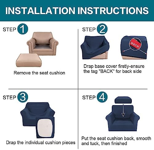 Turquoize 2 Piece Chair Covers Chair Slipcovers for Living Room Armchair Couch Cover Chair Sofa Cover with Individual Cushion Covers Furniture Cover for Chairs Feature Jacquard Fabric (Chair, Navy) - Image 6