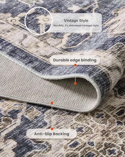 AMADA HOMEFURNISHING 8x10 Washable Area Rug, Low-Profile Large Area Rug with Non-Slip Backing & Durable Edge Binding, Vintage Large Rugs for Living Room, Bedroom, Dinning Room - Image 6