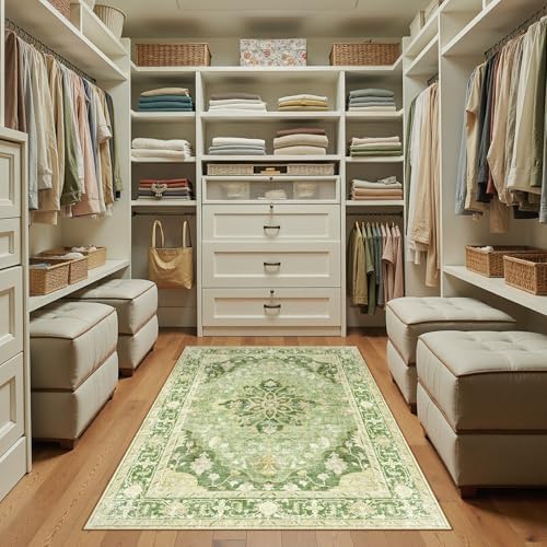RELEANY Washable Area Rug, 3'x5', Green/Yellow - Image 3