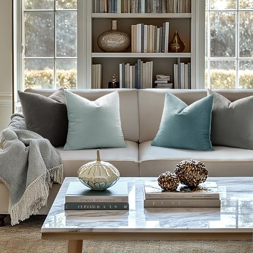 MIULEE Velvet Throw Pillow Covers 18x18 Inch Pack of 2 Light Blue - Image 2