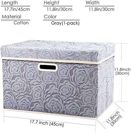 PRANDOM Larger Collapsible Storage Box with Lid [1-Pack] Fabric Decorative Storage Bin Cube Organizer Container Basket with Cover Handles for Bedroom Closet Living Room Gray 17.7x11.8x11.8 Inch - Image 6