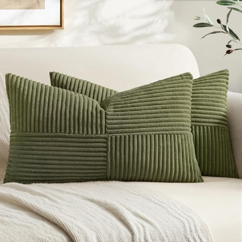 MIULEE Olive Green Decorative Lumbar Throw Pillow Covers 12x20 Inch 2 Pack by MIULEE