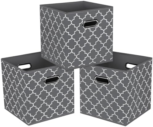 Fabric Cloth Storage Bins,Fabric Cube Organizer with Dual Handles Foldable Cube Storage Baskets for Home Bedroom Storage,Set of 3,(Gray Light) by SEVENDOME