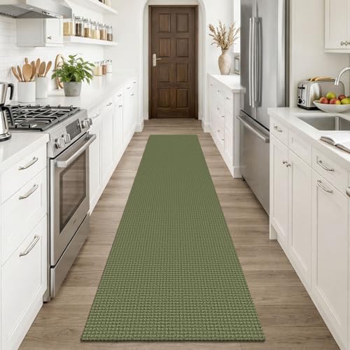 KOZYFLY Runners Rugs for Hallway 2x10, Washable Runner Rug, Woven Non Slip Kitchen Runner, Braided Entryway Rug, Floor Carpet for Entry, Aisle, Hall, Olive Green/Earthy Green - Image 2