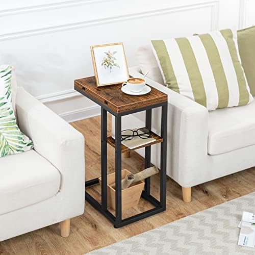 HOOBRO Foldable C Shaped End Table, C Shaped Side Table with Storage Shelf, Slide Under Couch Table for Sofa, Small Spaces, for Living Room, Bedroom, Easy Assembly, Rustic Brown BF29SF01 - Image 4