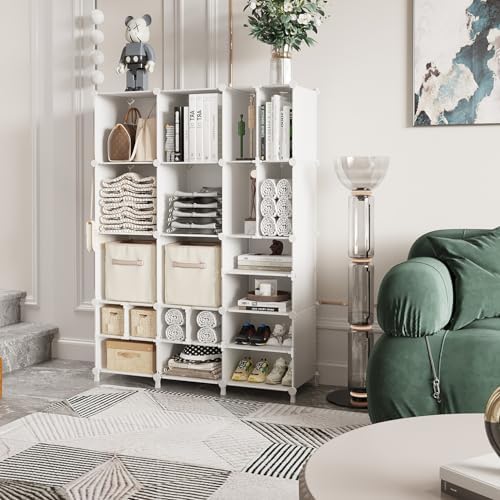 AWTATOS Cube Storage Closet Organizer Storage 12 Cube Shelves, White - Image 2