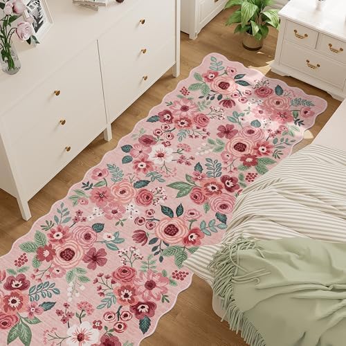 DUKINO 2.6x10 Runner Rug for Hallway, Floral Washable Rug Non Slip, Pink - Image 7
