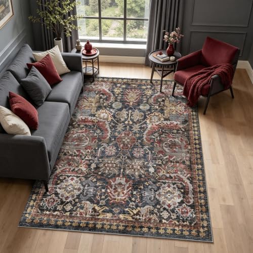 RUGSURE Washable Area Rugs - Perfect for Living Room, Bedroom, Kids Room, Nursery - Stain & Water Resistant Non-Slip, Pet & Child Friendly, Vintage Tribal Area Rugs (Rust, 5' x 7') - Image 4